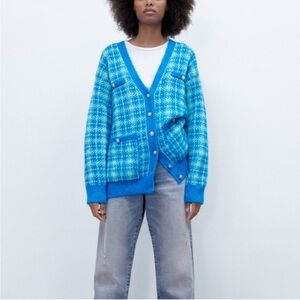 ZARA BLUE KNIT CARDIGAN BLOGGER FAV